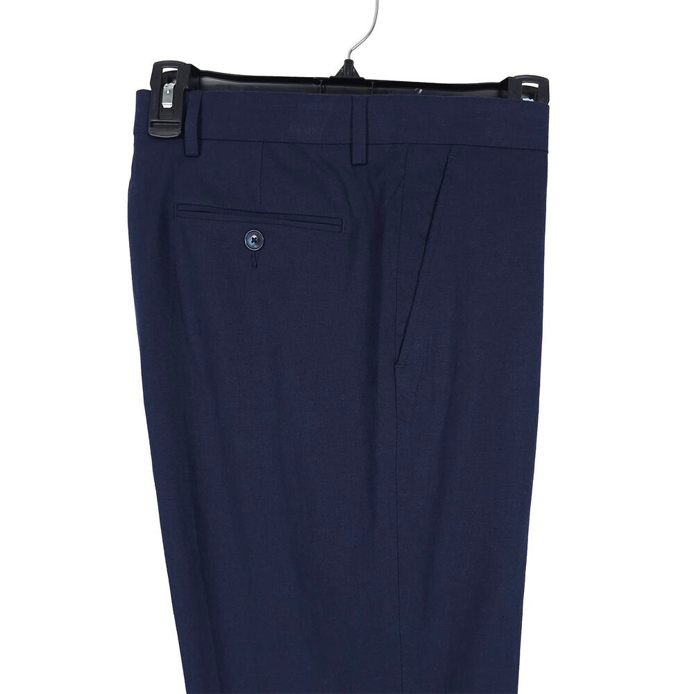 Tommy Hilfiger Mens Modern Fit Dress Pants 44x30 Navy Solid Linen Cotton Blend - Picture 2 of 11